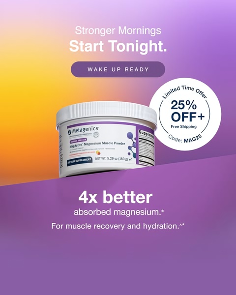 A 4:5 vertical ad for magnesium supplement powder featuring a clear value proposition, discount incentive, and benefit-focused subtext.